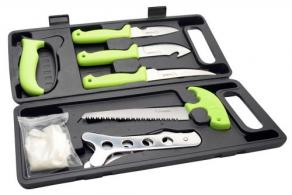 HME HME-KN-8HDK Deluxe Hunt Dressing Kit 9.40"/8.60"/8.50"/8.64" Stainless Steel Caper/Gut Hook/Boning Knife/Bone Saw/Rib Spread - HMEKN8HDK