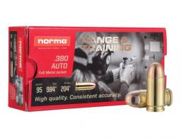 Norma (RUAG) Range and Training 380 ACP Ammo  95 gr Full Metal Jacket  50rd box - 620140050