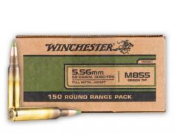 Winchester Full Metal Jacket GreenTip 5.56x45mm NATO Ammo 62 gr 150 Round Box - WM855150