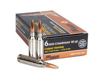 Sig Sauer Elite Copper Hunting 6mm Creedmoor 80 gr Copper Hollow Point 20 Bx/ 10 Cs - E6MMCH120