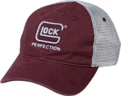 Glock Relaxed Maroon Mesh Hat, Distressed Denim-Like Fabric Front w/Mesh Back, Unstructured Fit w/Snapback, Embroidered  - 137