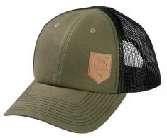 Glock Chino Olive Green/Black Mesh Hat w/Leather-Like Glock Shield Patch - 137 Glock Chino Olive Green/Black Mesh Hat w/Leather-Like Glock Shield Patch - 137