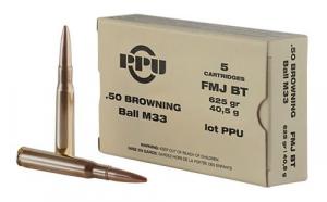 PPU Mil-Spec 50 BMG 625 gr Full Metal Jacket Boat-Tail (FMJBT) 5 Bx/ 20 Cs - PPN50