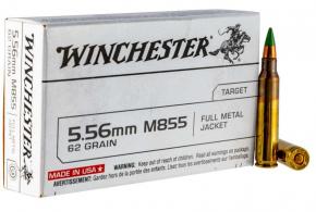 Winchester Green Tip 5.56x45mm NATO Ammo 62gr Full Metal Jacket 20 Round Box - WM855K Winchester Green Tip 5.56x45mm NATO Ammo 62gr Full Metal Jacket 20 Round Box - WM855K