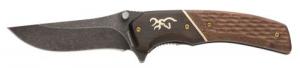 Browning Hunter Small 2.88" Folding Drop Point Plain Black Stonewashed Oxide 440C SS Blade Flipper/Thumb Stud Handle