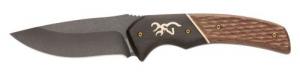 Browning Hunter Large 3.63" Fixed Drop Point Plain Black Stonewashed Oxide 440C SS Blade Jigged Walnut Scales Handle