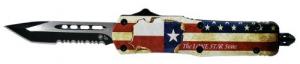 Templar Knife Texan Small 2.25" Tanto Part Serrated Black 440C Stainless Steel Texas Flag Zinc Aluminum Alloy Handle OTF - STX-531 Templar Knife Texan Small 2.25" Tanto Part Serrated Black 440C Stainless Steel Texas Flag Zinc Aluminum Alloy Handle OTF - STX-531