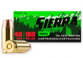 Sierra A846028 Outdoor Master 40 S&W 180 gr Jacket Hollow Point Sport Master 20 Bx/10 Cs