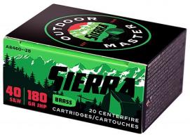 Sierra A846028 Outdoor Master 40 S&W 180 gr Jacket Hollow Point Sport Master 20 Bx/10 Cs - 208 Sierra A846028 Outdoor Master 40 S&W 180 gr Jacket Hollow Point Sport Master 20 Bx/10 Cs - 208