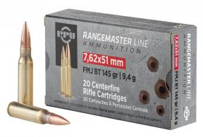 PPU Rangemaster Rifle Ammo, 7.62x51mm, 145 Grain, Full Metal Jacket Boat Tail, 20 Round Box - PPRM762 PPU Rangemaster Rifle Ammo, 7.62x51mm, 145 Grain, Full Metal Jacket Boat Tail, 20 Round Box - PPRM762