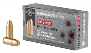 PPU Rangemaster Full Metal Jacket 9mm Ammo 124 gr 50 Round Box - PPRM9