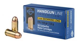 PPU Handgun 9mm Browning Long 108 gr Full Metal Jacket (FMJ) 50 Bx/ 20 Cs - PPH9BL