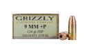 Grizzly Jacketed Hollow Point 9mm +P Ammo 124 gr 20 Round Box