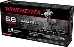 Winchester Ammo Ballistic Silvertip 6.8 Western 170 gr Rapid Controlled Expansion Polymer Tip 20 Bx/10 Cs - SBST68W Winchester Ammo Ballistic Silvertip 6.8 Western 170 gr Rapid Controlled Expansion Polymer Tip 20 Bx/10 Cs - SBST68W