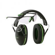 Allen Gamma Junior Ear & Eye Protection Combo 23 dB Over the Head Black Ear Cups with Black Headband & Green Accents Youth