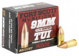 Fort Scott Munitions Sub-Munition Solid Copper 9mm Ammo 125 gr 20 Round Box - 9MM125SCVSS