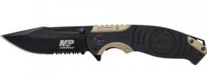 Schrade Smith & Wesson M&P 3.50" Folding Drop Point Partially Serrated Stonewash 8Cr13MoV SS Blade Black/Tan Aluminum