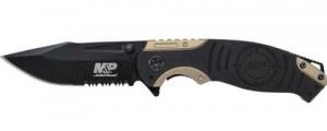 Schrade Smith & Wesson M&P 3.50" Folding Drop Point Partially Serrated Stonewash 8Cr13MoV SS Blade Black/Tan Aluminum - SWP13BSCP Schrade Smith & Wesson M&P 3.50" Folding Drop Point Partially Serrated Stonewash 8Cr13MoV SS Blade Black/Tan Aluminum - SWP13BSCP