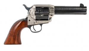 Taylors & Company 1873 Cattleman 45 Colt (LC) 6rd 4.75" Coin Finish Coin Finish Photo Engraved Smooth Walnut Grip - 709AWE