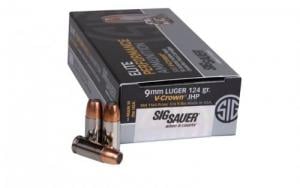 Sig Sauer Elite V-Crown Jacketed Hollow Point 9mm Ammo Ducta-Bright 7A 50 Round Box - E9MMA2-50