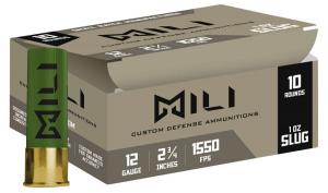 Mili Custom Lead Rifled Slug 12 Gauge Ammo 2-3/4" 1 oz 10 Round Box Mili Custom Lead Rifled Slug 12 Gauge Ammo 2-3/4" 1 oz 10 Round Box