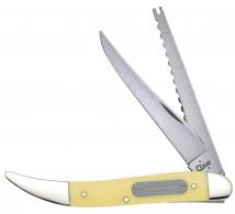 Case Fishing 3.40" Folding Clip/Fish Scaler Plain/Serrated Tumble Polish Tru-Sharp SS Blade/ Yellow Synthetic Handle