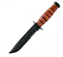 Kabar Fixed Knife w/Partially Serrated Edge & Leather Sheath