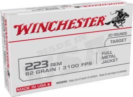 Winchester  W223FMJ62 USA 223 Rem 62 gr Full Metal Jacket  20rd box