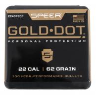 CCI 22462GDB Gold Dot Rifle Bullet 224 Cal .22 62 gr Gold Dot Soft Point 100 Per Box - 22462GDB