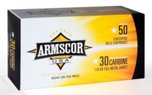 Armscor Rifle Ammo 30 Carbine 110 gr Full Metal Jacket (FMJ) 50 Bx/ 20 Cs