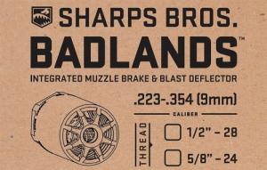 Sharps Bros Badlands 17-4 Stainless Steel with 1/2"-28 tpi Threads 2.75"L 1.50"D for Multi-Caliber (.223-.354) Full-Auto R - BAD01
