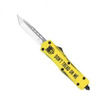 CobraTec Knives Don't Tread on Me Medium 3" OTF Tanto Plain D2 Steel Blade Yellow Cerakoted Aluminum w/"Don't Tread - MDTOMFS-3TNS CobraTec Knives Don't Tread on Me Medium 3" OTF Tanto Plain D2 Steel Blade Yellow Cerakoted Aluminum w/"Don't Tread - MDTOMFS-3TNS