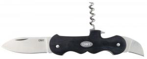 CRKT Triple Play 2.51" Folding Plain Satin 8Cr13MoV SS Blade Black Pakkawood Handle Features Bottle Opener/Corkscrew - 6925