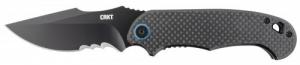 CRKT P.S.D. 3.63" Folding Veff Serrated Black Carbon 1.4116 SS Blade G10 Black w/Carbon Fiber Layer/Blue Backspacer Handle - 7920K