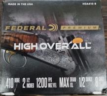 Federal Premium High Overall 410 GA Ammo 2.5" 1/2 oz # 8 shot 25rd box - HOA4108 Federal Premium High Overall 410 GA Ammo 2.5" 1/2 oz # 8 shot 25rd box - HOA4108