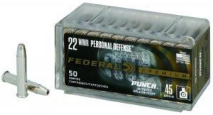 Federal Premium Personal Defense .22 WMR 45 gr Punch Jacket Hollow Point 50 Bx/ 40 Cs - PD22WMR1 Federal Premium Personal Defense .22 WMR 45 gr Punch Jacket Hollow Point 50 Bx/ 40 Cs - PD22WMR1