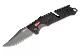 S.O.G Trident AT 3.70" Folding Clip Point Plain Titanium Nitride Cryo D2 Steel Blade GRN Black w/Red Accents Handle