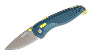 S.O.G Aegis AT 3.13" Folding Tanto Plain Titanium Nitride Cryo D2 Steel Blade GRN Indigo w/Acid Accents Handle