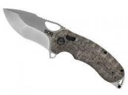 S.O.G Kiku XR 3.03" Folding Tanto Plain Satin CTS XHP Steel Blade Deep Textured Linen Micarta Handle - SOG-12-27-01