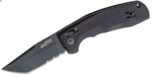 S.O.G SOG-TAC Auto 3.43" Folding Tanto Part Serrated Titanium Nitride Cryo D2 Steel Blade/Black Micro-Textured Anod - SOG-15-38-04