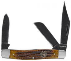 Remington Accessories 15645 Backwoods Stockman Folding Stonewashed Carbon Steel Blade Coffee Brown w/Remington Medallion Bone Ha - 15645