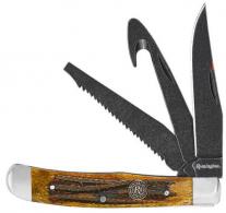 Remington Accessories Backwoods Trapper Folding Stonewashed Carbon Steel Blade Coffee Brown w/Remington Medallion Bone Han - 15648