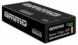 Ammo Inc 9124JHPSRR50 Signature 9mm Luger 124 gr Sierra Match Jacket Hollow Point (SMJHP) 50 Per Box/20 Cs