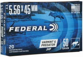 Federal AE556G American Eagle Varmint & Predator 5.56x45mm NATO 50 gr 3100 fps Jacketed Hollow Point (JHP) 20 Bx/25 Cs - 10