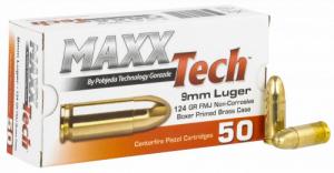 MaxxTech PTGB9124B Standard 9mm Luger 124 gr Full Metal Jacket (FMJ) 50 Bx/20 Cs