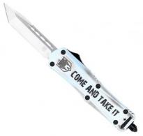 CobraTec Knives FS-3 Come And Take It Small 3" OTF Tanto Plain D2 Steel Blade 4.50" White "Come And Take It" Aluminu - SCATIFS3TNS CobraTec Knives FS-3 Come And Take It Small 3" OTF Tanto Plain D2 Steel Blade 4.50" White "Come And Take It" Aluminu - SCATIFS3TNS
