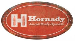 Hornady Oval Sign Red/White Aluminum 12" x 18"