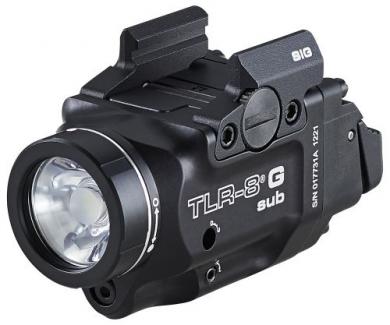 Streamlight 69437 TLR-8 Sub w/Laser Green Laser 500 Lumens 640-660nM Wavelength, Black 141 Meters Beam Distance, Fits Sig P365