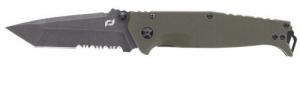 Schrade Melee 3.50" Folding Tanto Part Serrated Dark Stonewash D2 Steel Blade 4.50" OD Green G10/SS Handle - 1159324 Schrade Melee 3.50" Folding Tanto Part Serrated Dark Stonewash D2 Steel Blade 4.50" OD Green G10/SS Handle - 1159324