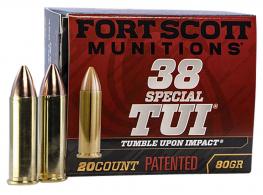 Fort Scott Munitions 38SPL080SCV Tumble Upon Impact (TUI) 38 Special +P 80 gr Solid Copper Spun 20 Per Box/ 25 Case - 1111 Fort Scott Munitions 38SPL080SCV Tumble Upon Impact (TUI) 38 Special +P 80 gr Solid Copper Spun 20 Per Box/ 25 Case - 1111